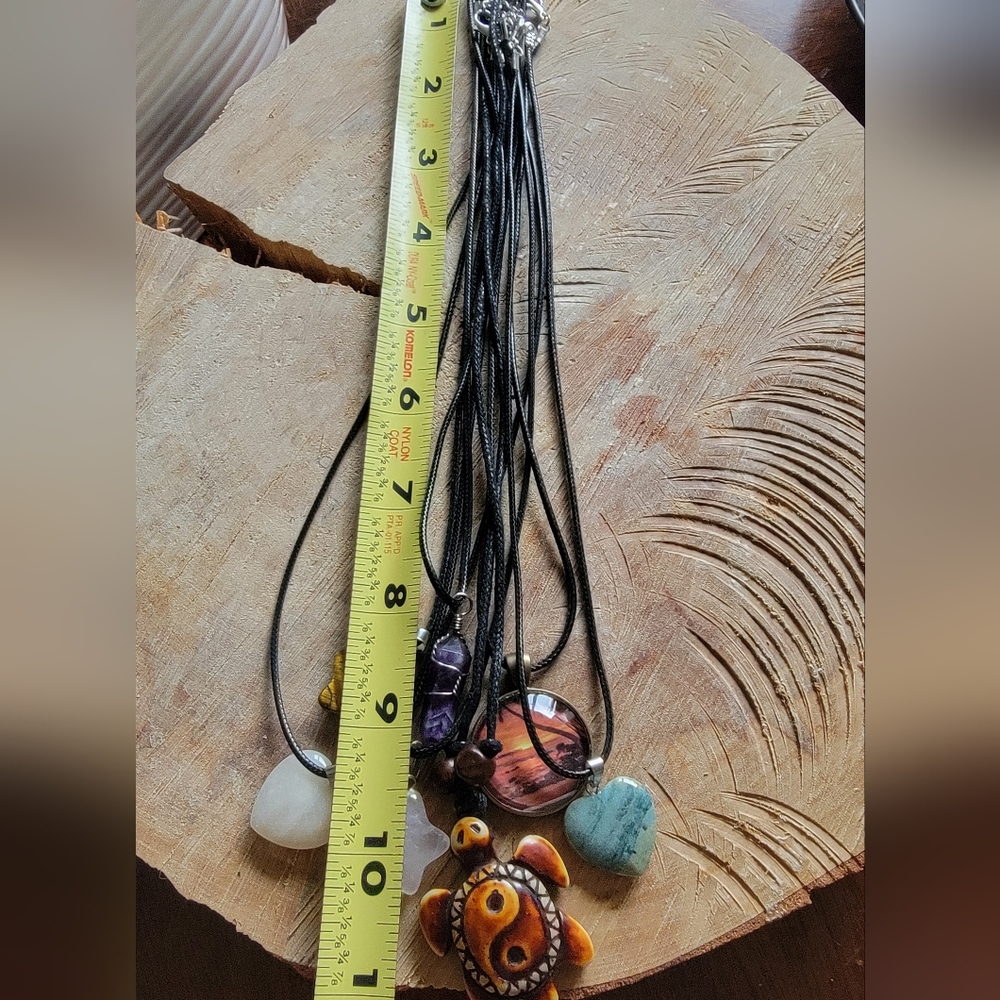 Boho Turtle Resin Pendant Necklace & Stone Necklace Set Of 7 - Picture 6 of 6